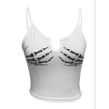 Women'S Sleeveless Camisole Top Halloween Skull Hand Print Short Camisole Top. 