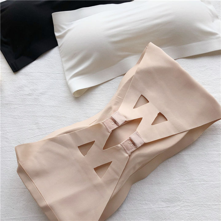 Girls Ice Silk Strapless Bra Seamless Crop Tube Top Bralette for Women Soft Bras Large Size Bustier Tops Summer Underwear