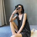 【WEJA】Dress Women's Solid Color Summer Sleeveless Straight Loose Leisure Slimming Mid Length Long Length Tummy Hiding Base Strap Sundress. 