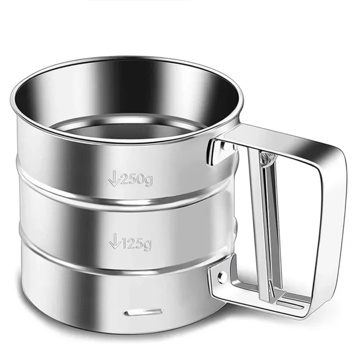 Flour Sifter Stainless Steel Shaker Sieve Cup Mesh Crank Sifter / Flour Stainer / Flour Icing Sugar Sifter