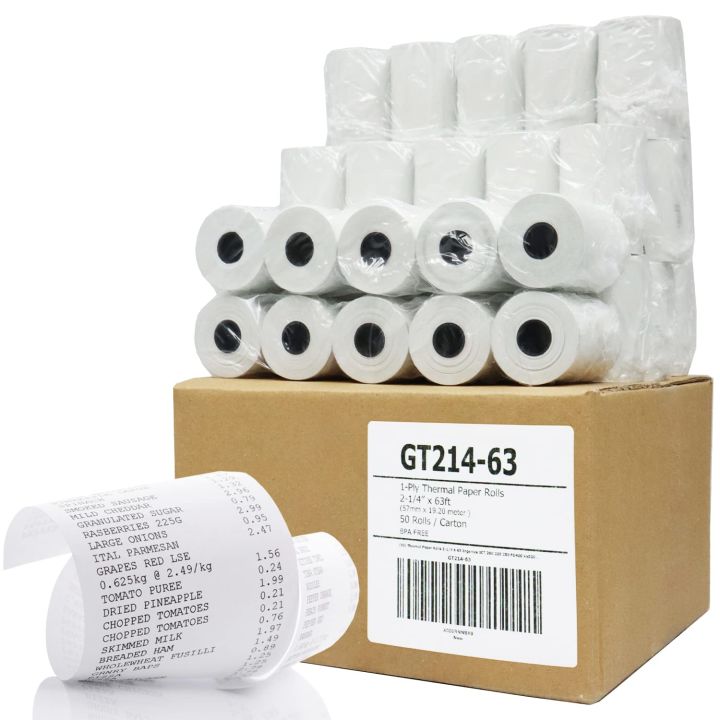 2 1/4 x 63 Thermal Paper Receipt Roll Clover Mini Flex Verifone a POS/Cash Register, Fits All Credit Card Terminals, BPA Free, 5 Rolls