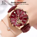 LouisWill Genuine Leather Watch Women's Fashion Watch Clover Dial Inlaid With Diamond 30M Waterproof Watch With Calendar Quartz Watch Belt Watch Wristwatch for Women Ladies. 
