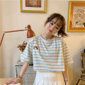 Super Hot cec Short Sleeve T Women's Summer T-shirt 2024 New Korean Style Fresh Rainbow Striped Loose Top ins Tide. 