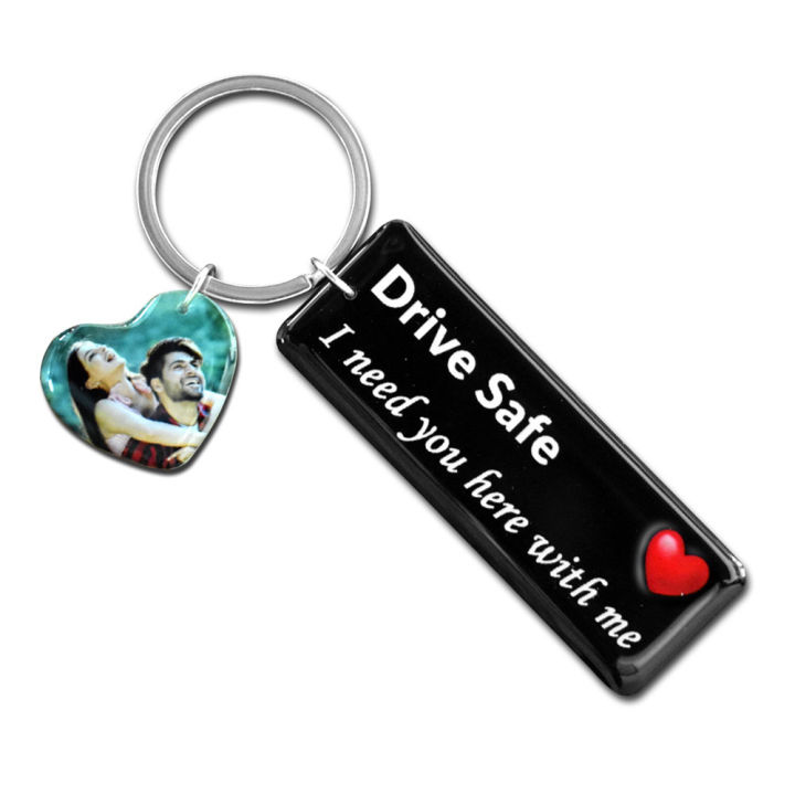 Drive Safe key tag with heart shape photo for Love Birthday Gift - Main Image