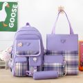 Kawaii Women's Backpack Children's School Backpack 4 Pcs Sets school bags for girls Kids Plaid design Bookbag mochilas Backpack. 