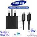Samsung 25W Fast Charging Adapter + USB Type C to Type C Cable. 