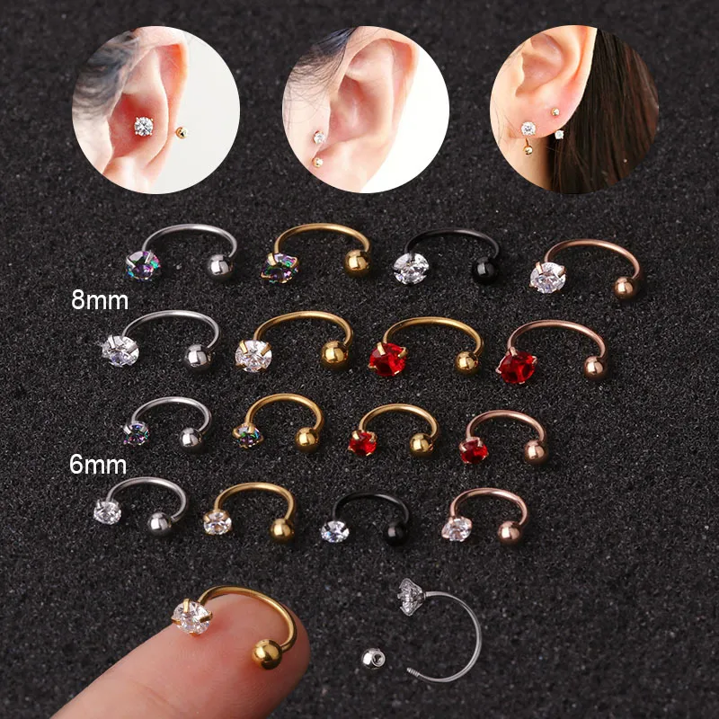 8mm 6mm Tragus Hoop 1Pc 6/8mm Stainless Steel Zircon Cz Hoop