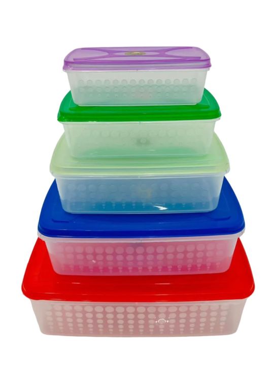 Plastic Food Container 5 Pcs Set / Lunch Box / Tiffin Box / Dubba Set Good Quality Transparent Type Storage Boxes