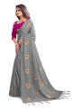 Women's Party Festive Wear Embroidered Fashion Poly Silk Saree with Unstiched Blouse Piece (Grey). 