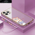 AnDyH Casing Case For iphone  14 15 16 Pro Max 14 Plus Case Fashion Cute Cartoon Dogs Luxury Chrome Plated Soft TPU Square Phone Case Full Cover Camera Protection Anti Gores Rubber Cases For Girls. 