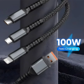 100W 3 In 1 Fast Charging Cable Nylon Universal Multi Charger Cable USB cable Type C Usb Micro For Iphone Samsung Huawei Xiaomi Multi Port Multiple Charging Wire. 