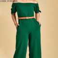 Nils Women's Green Jumpsuit  (Off Shoulder Sleeve Knot Jumpsuit). 