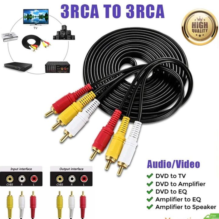 [ 1.5M / 3M / 5M / 10M ] 3RCA to 3RCA Audio Video Cable AV Cord Male to Male Plug Connect TV DVD CD Player Rca Cable