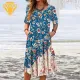 Printed Midi Dress Floral Print O Neck A-line Midi Dress with Pockets for Women Soft Breathable Summer Daily Wear Style Elegant Round Neck Dress. 