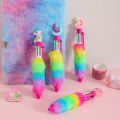 2PCS 6 Colors Children's Unicorn Plush Ball-point Pen Student Rainbow Gel Pen Fantastic Cartoon Girl Handwriting Pens. 