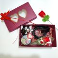 Gift Box Couple Valentines Day Gift Pack for Girlfriend Boyfriend Husband Wife Fiance Beautiful Basket 9pcs Couple Items Decorated Couple Gift Box Watch, Rings, Belt, Hairband, Rose Flower, Free Lolipop Customized Valentine, Birthday, Anniversary Gift. 