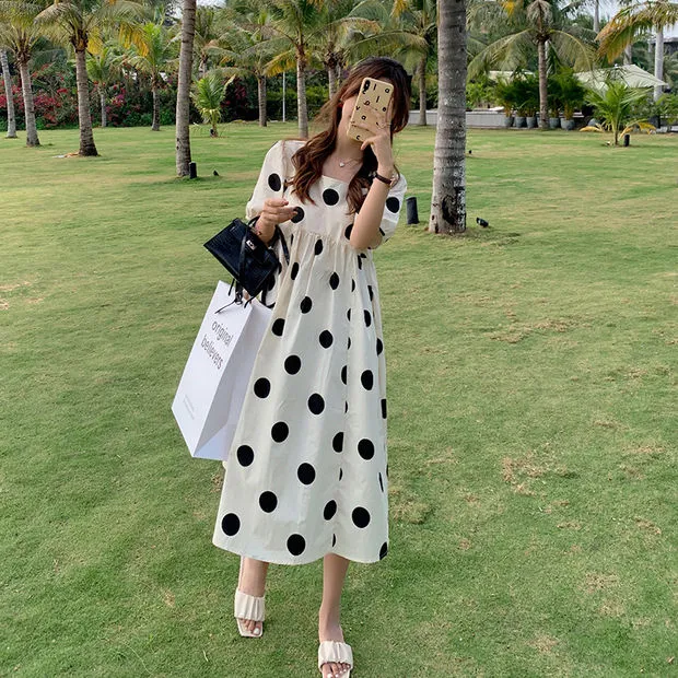 Summer%20High-Profile%20Figure%20Maternity%20Dress%20Korean%20Style%20Polka-Dot%20Loose-Fitting%20Dress%20Mid-Length%20Late%20Pregnancy%20FatMM200Catty%20Top%20-%20Image%202