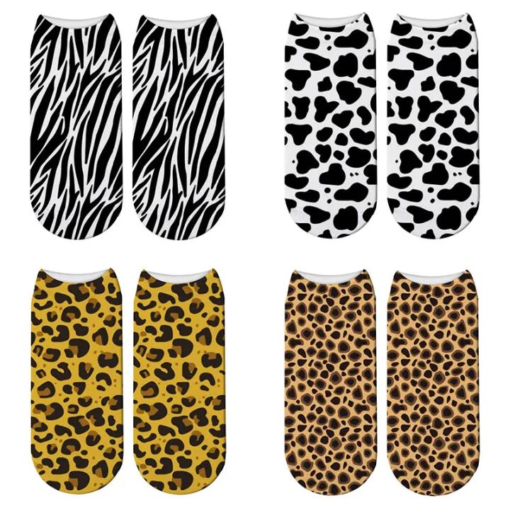 Fashion 3D Printing Animals Skin Zebra Socks Women Leopard Print Dalmatian Cute Socks Cow Funny Socks