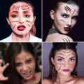 [Featured] Halloween Fake Tattoo Face Sticker /Spider Web Scar Tattoo  Face Temporary Tattoo Sticker /Wound Realistic Injury Scar Tattoo Sticker for Halloween Makeup Body Art. 