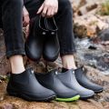 Summer Rain Boots Men's Trendy Fashion Short Rain Shoes Men's Rain Boots Women's Short Waterproof Shoe Cover Non-Slip Car Wash Kitchen Rubber Shoes. 