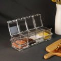 4 Pcs Crystal Seasoning Box with Spoons and Tray Acrylic Spice Container Plastic Spice Jar Set Spice Storage 4 Compartment Spice Jars with Cover and Spoon and tray for Kitchen. 