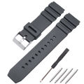 For Casio PU Watchband 18mm 20mm 22mm Men Black Sports Diving Watch Strap Silver Stainless Steel Buckle. 
