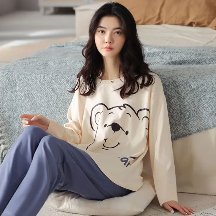 Women's%202%20Pieces%20Pajamas%20Set%20100%25%20Cotton%20Pyjama%20Female%20Pijama%20Women%20Homewear%20Soft%20Sleepwear%20Long%20Sleeve%20O-Neck%20Shirt%20Pants%20Suit%20-%20Image%203