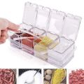 4in1 Transparent Crystal Seasoning Box with Spoon and Tray Acrylic Spice Rack Storage Condiment Jars. 