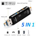 5in1 USB2.0 Type C Micro USB Male Multifunctional All-In-One OTG Memory Card Reader Mini TF Camera SD Card Reader Adapter. 