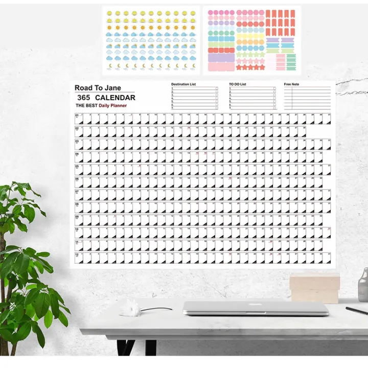 Universal Year Planner Daily Plan Paper Wall Calendar With 2 Sheet Eva Colorful Mark Stickers For Office School Home Supplies