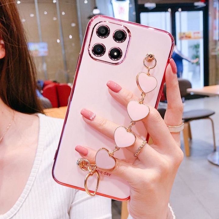 COROGI%20for%20Honor%20X8%20(4G)%20Back%20Cover%20+%20Love%20Heart%20Bracelet%20Luxury%20Glossy%20Shiny%20Plating%20Bumper%20Ladies%20Case%20Soft%20Silicone%20Protective%20Phone%20Cases%20-%20Image%202
