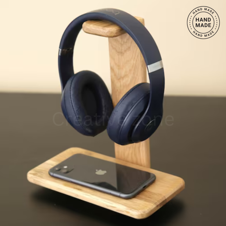 Headphone Stand, Wooden Headphones Holder for Desk