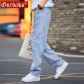 GURBAKS Jeans Men's Loose Straight Casual Light Blue Trendy Brand Wide Leg Retro Spring and Autumn Pants. 