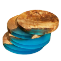4 Piece Wooden Coasters Bar Coaster Blue for Drinks, Modern Coasters for Bar Kitchen Home Apartment. 