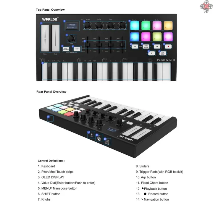 WORLDE%20Panda%20MINI%20II%20Portable%2025-Key%20USB%20MIDI%20Keyboard%20Controller%20with%208%20RGB%20Backlit%20Trigger%20Pads%204%20Assignable%20Control%20Knobs%204%20Assignable%20Sliders%20-%20Image%203