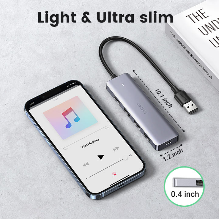 UGREEN%204-Port%20USB%203.0%20Hub%20Ultra%20Slim%20High-Speed%20USB%20Splitter%20Portable%20Extension%20Data%20Hub%20Compatible%20for%20MacBook%20Mac%20Pro/mini%20Surface%20Pro%20XPS%20PS4%20Xbox%20One%20Flash%20Drive%20HDD%20-%20Image%203