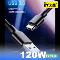 IVON 120W Super Fast Charging Type-C Bold Data Cable - 6A Ultra High Speed USB-C Charger Cord - 1M Durable Thickened Wire - For Xiaomi, Huawei, Samsung, OPPO, VIVO. 