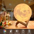 Moon Light 12CM 3D Magical LED Night Light Lamp Touch Sensor Color Changing with Wooden Stand. 