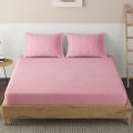 HOKIPO Brushed Microfiber 135 GSM Fitted Bedsheets Queen Size Double Bed, 78 x 60 inches with 2 Pillow Cover, Herringbone Rose Pink (IN-631-D13)(FROM INDIA)NUZ. 