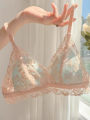 Women's Japanese bra with no steel ring, lace lace and lace, thin and sexy collection, small chest special triangular cup bra. 