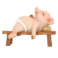 Pig Statue Resin Vibrant Colors Rustic Lying On Bench Cute Funny Mini Pig Figurine Lifelike Look for Family Office. 