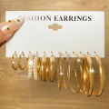 6 PC SET Geometric Bead Earrings For Women, Earrings With Holes, Rings, Circles, Gold Color, Pendants, Fashion Set. 