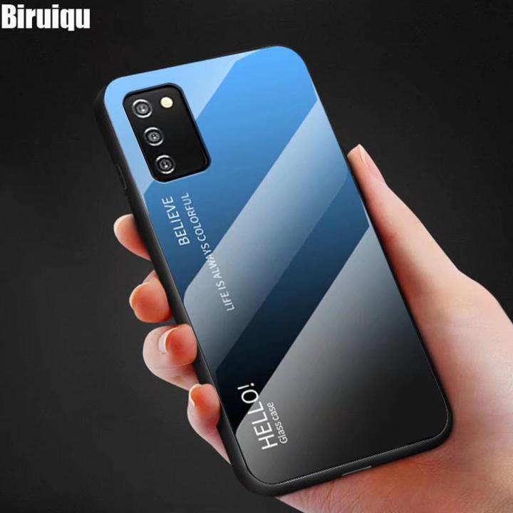 【On Sale】 Biruiqu For Galaxy A03s Shockproof Gradient Tempered Back Soft Case Cover