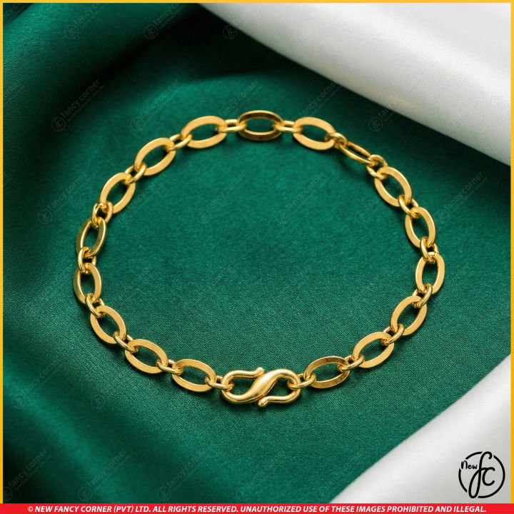 Elegant Gold Plated Oval Plain Link Bracelet for Women - Luxury Classic Cable Chain Hand Chain (7 Inch / 18cm) - High Quality Guaranteed Fashion Jewelry - FREE GIFT BOX - FC-WB