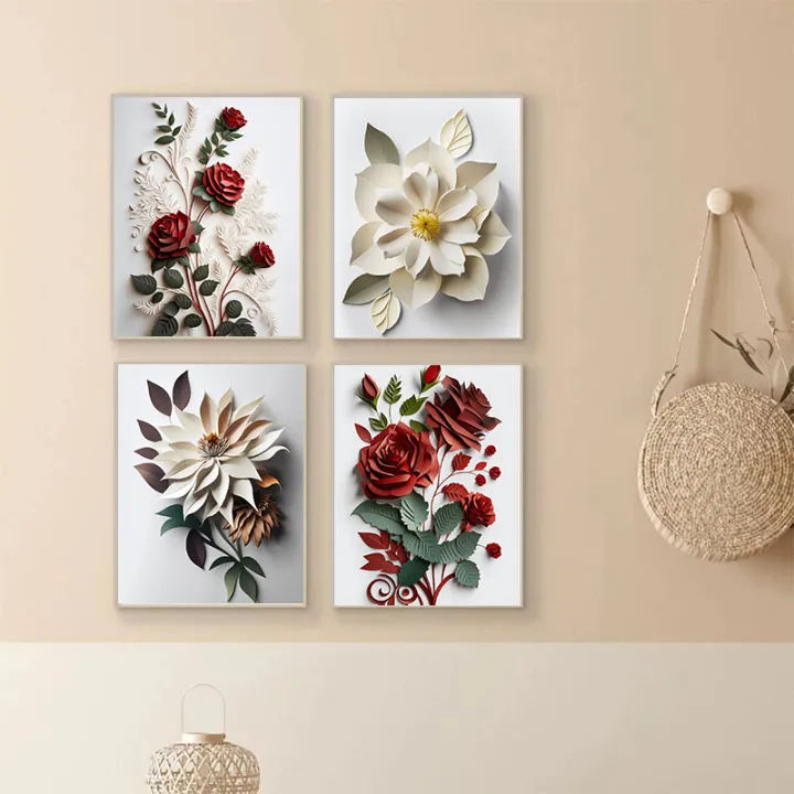 Ornament%20Picture%20Home%20Decoration%20Daisy%20Rose%20Lily%203D%20Paper%20Cut%20Art%20Flower%20Painting%20Poster%20Tulip%20Sunflower%20Canvas%20Painting%20Wall%20Art%20-%20Image%202