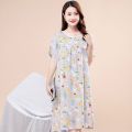 Middle-Aged and Elderly Cotton Nightdress Women's Summer Pajamas Artificial Cotton Dress Skirt Mid-Length plus Size Homewear Mom. 