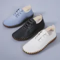 【ALLGOOD】Spring Women Flat Shoes  Handmade Sewing   Cow-muscle Soft Bottom Daily  Up Women Casual Shoes. 