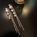 Enacolor  Long Tassel Pearl Earrings Luxury Crystal Dangle Earrings for Women Gilr New Jewelry. 