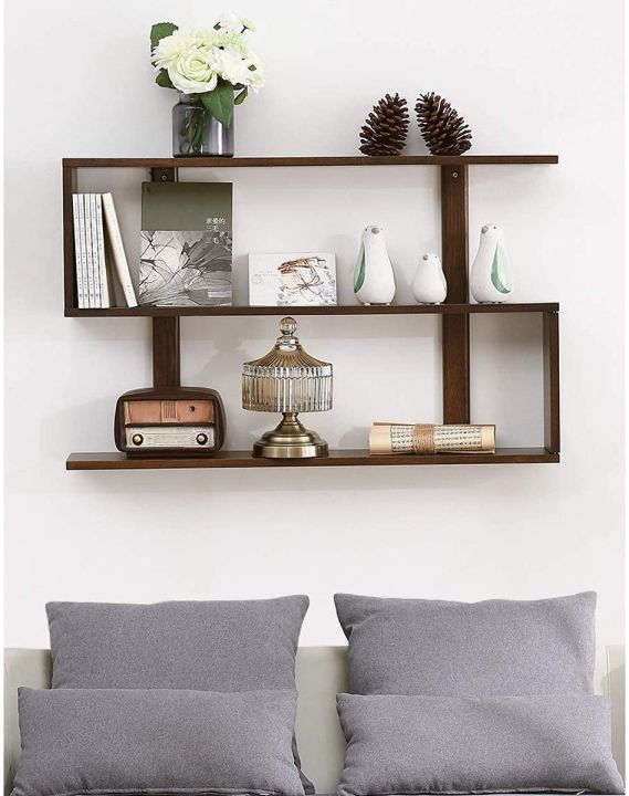 Multifunctional Shelf,Wall Shelf, Partition Wall Hanging, Simple Modern Bedroom Living Room Shelf Storage Display/Walnut Color