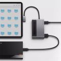 Baseus 6 in 1 Magic Multifunctional Type-C HUB with a Retractable Clip Standard Edition Space Gray (Type C to USB3.0*1 / HDMI*1 / 3.5MM Sterio *1 / SD & TF*1 / PD*1) – compatible with Tabs /Notebooks/Laptops 6 Months Warranty. 